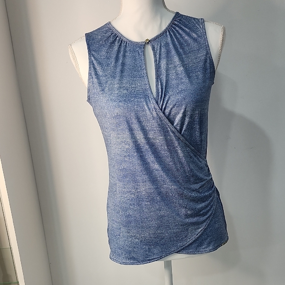 Elegant Blue Sleeveless Wrap Top